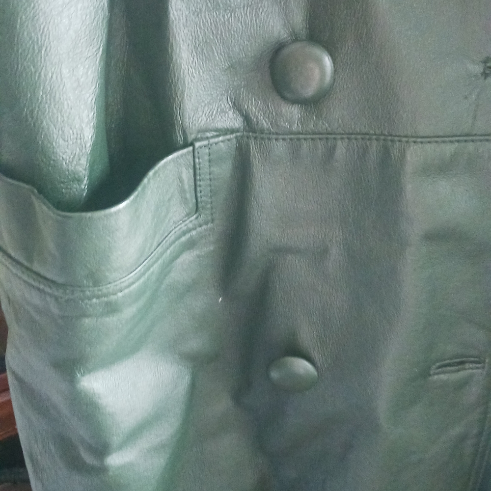 Vintage Dark Green Leather Trench Coat - Picture 3 of 10